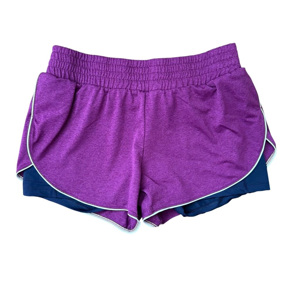 Brooks Womens Running Lined Shorts Size M Purple Blue EUC Track Gym Excercise